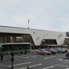 Modernizare Aeroportul Iași – vizualizare arhitecturală terminal T3 cu zonă de parcare și transport public