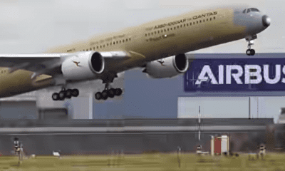 Airbus A350-1000ULR al Qantas decolând de la Toulouse, avionul pentru cel mai lung zbor din lume, în culori de protecție