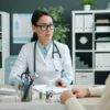 Medic în consultație cu un pacient, ilustrare pentru asigurare de călătorie